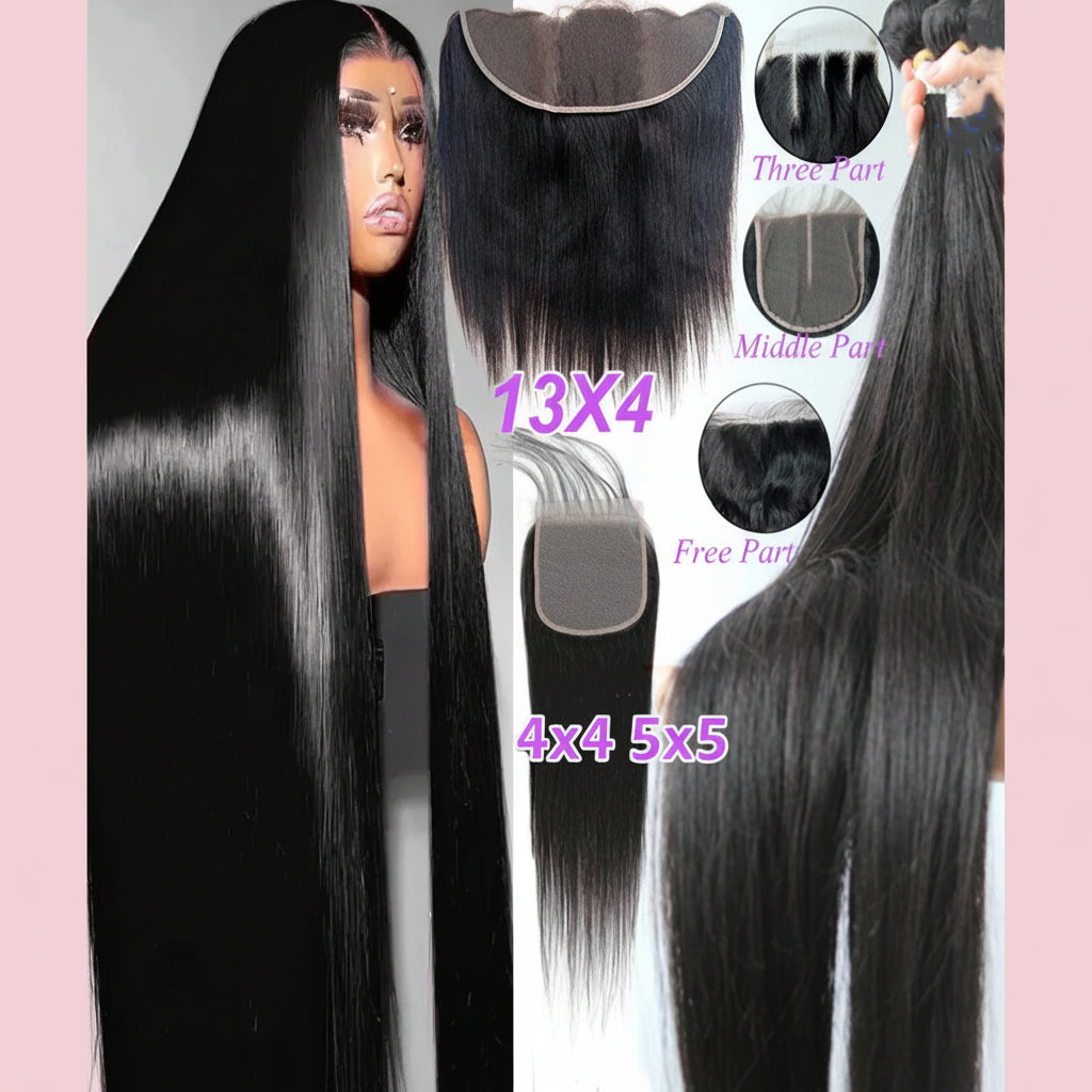 15A Raw Peruvian Bone Straight Bundles With HD Closure™ | 100% Virgin Human hair up to 30"