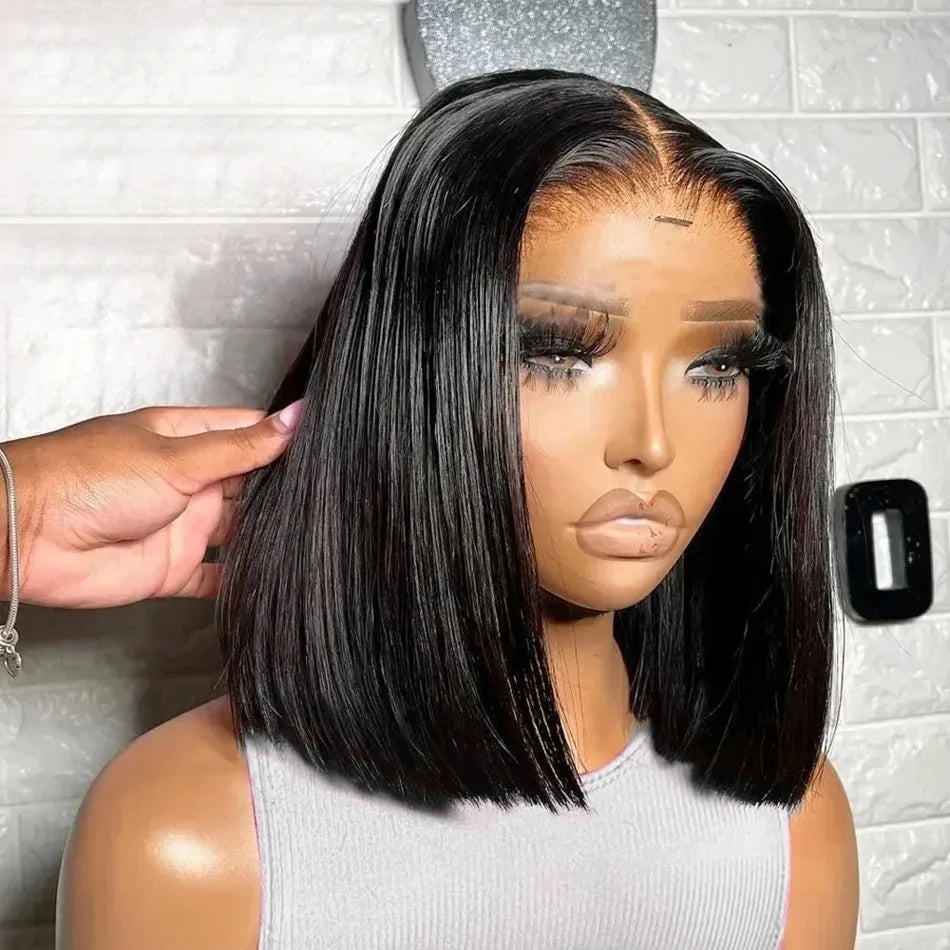 Colored Short Bob Wig Lace Front Wig Grey Pink Straight Human Hair Lace Front Wigs Dark Mint Green13x4 HD Lace Frontal Wigs