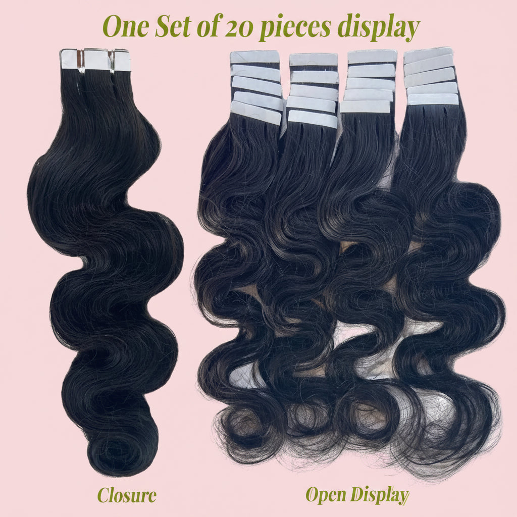 1B Tape In Hair Extensions Real Human Hair Body Wave 100%Human Fusion Hair 2.5g/strand 20pcs/pack Natural Human Hair Extensions 1b