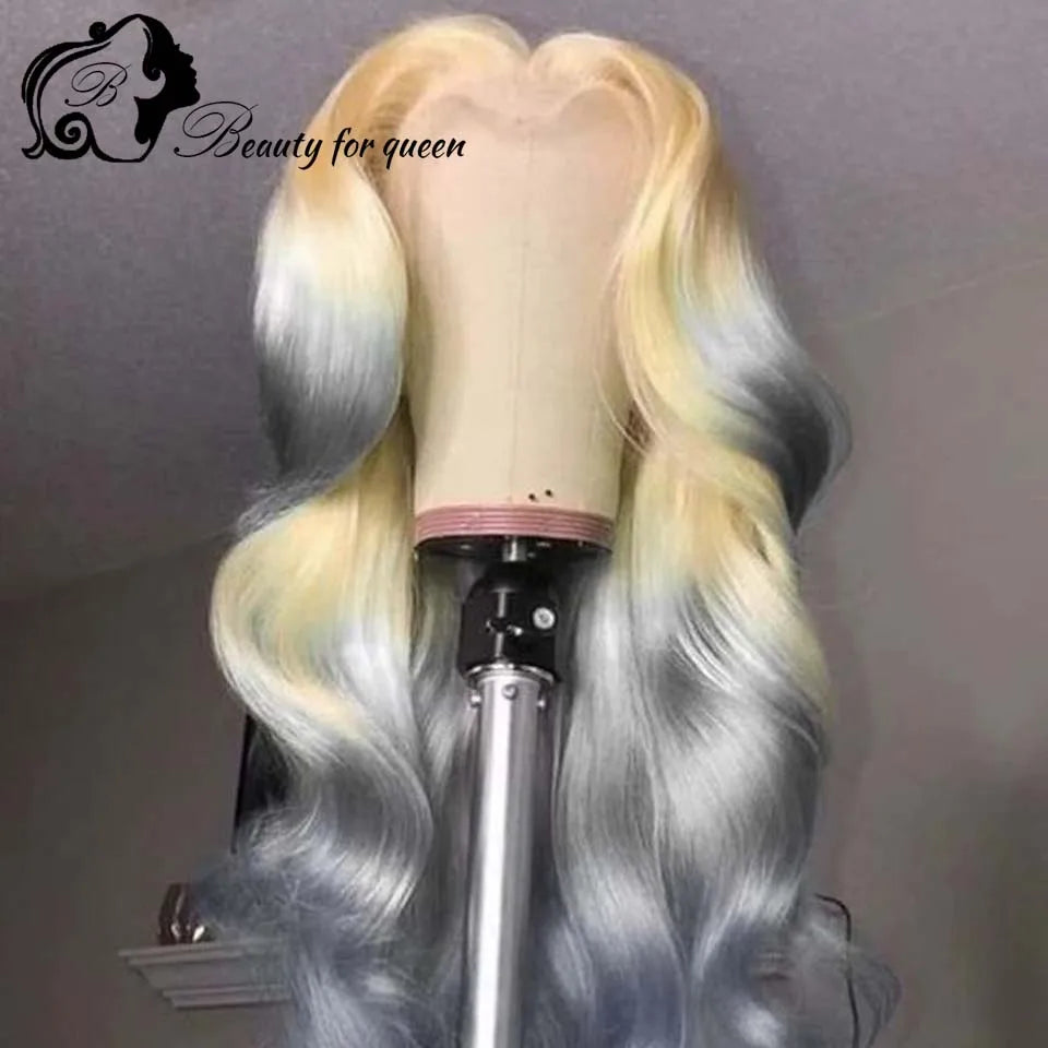 Cosplay Colored Green Grey Pink Blue Red Body Wave 28 Inches 13x4 HD Lace Frontal Wigs Brazilian Human Hair Wig For Women