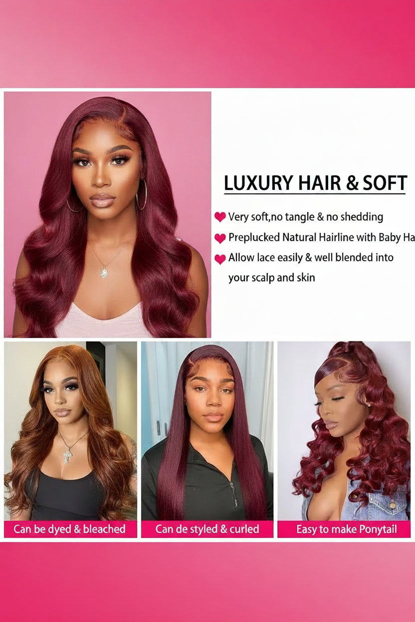 Collage of a woman with styled hair, highlighting features like softness and ease of styling.
