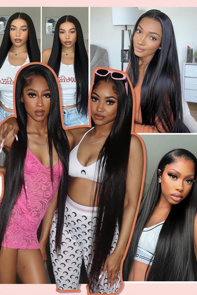 Glueless Bone Straight Closure HD Wig 100% Human Hair up to 40 Inch with 13x4 Transparent Lace Pre Plucked Wig