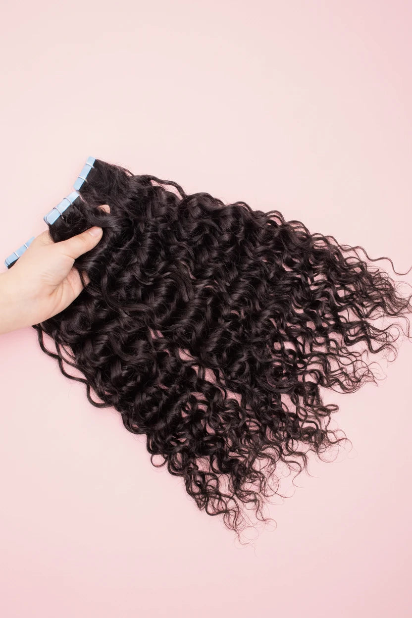 Raw Virgin Brazilian deep Water Wave Tape-In Hair Extensions™ | Natural Black Remy Human Hair | Seamless Invisible Tape Ins for Black Women