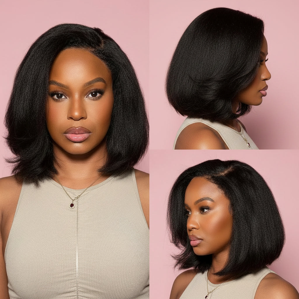 Miss Natural 4c edges Kinky Straight Bob Wig