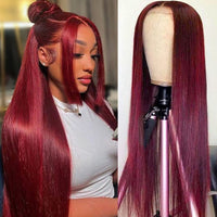 Wine Red Straight Lace Wig