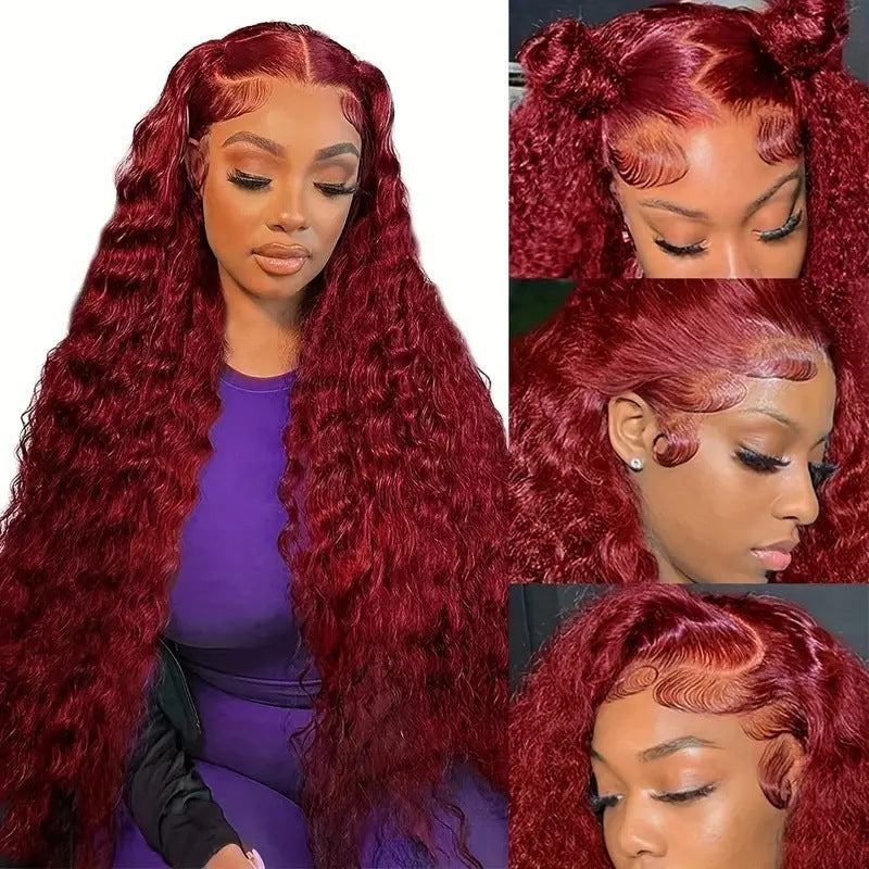 Wine Red Wig Front Lace Small Roll Wound