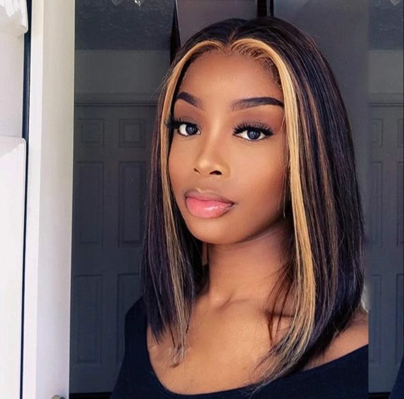 Blond streak bob on black hair