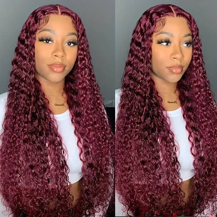Wine Red Wig Front Lace Small Roll Wound