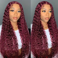 Wine Red Wig Front Lace Small Roll Wound