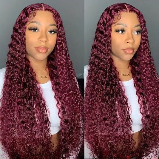 Wine Red Wig Front Lace Small Roll Wound