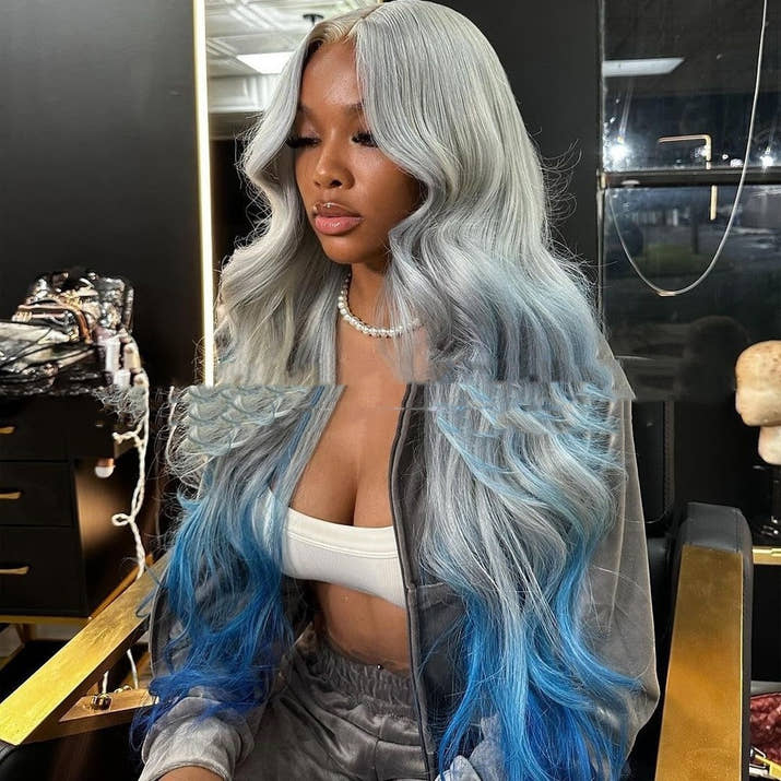 Gray Blue Gradient Lace Wig