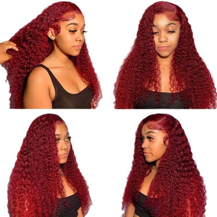 Wine Red Wig Front Lace Small Roll Wound