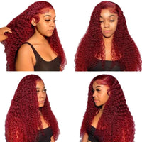 Wine Red Wig Front Lace Small Roll Wound