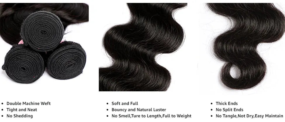 PerisModa 100% Human Hair Body Wave Bundles Human Hair Brazilian Natural Black 3/4 Bundle Deals Virgin Hair Raw Hair Extensions