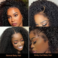 Kinky Curly Lace Front Wig 4C Edges Baby Hair Human Hair Wig Natural Hairline 180% Density Average Cap Size Glueless Option