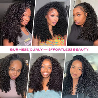 250 Density Burmese Curly Half Wig Glueless Human Hair Ready to Wear 3 IN 1 Half Wig With Drawstring Seamless Clip Ins Flip Over