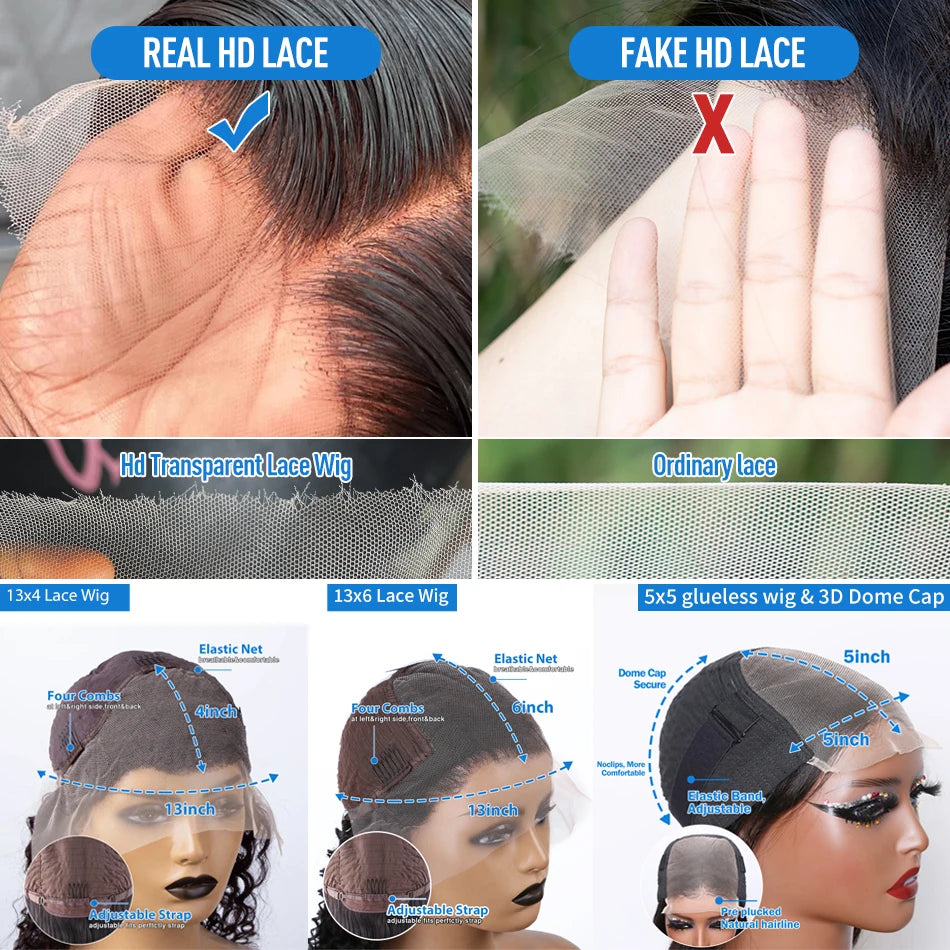 300% Brazilian Curly Short Bob 13x6 HD Lace Front Human Hair Wigs Brazilian Deep Wave 13x4 Transparent Lace Frontal Remy Wig