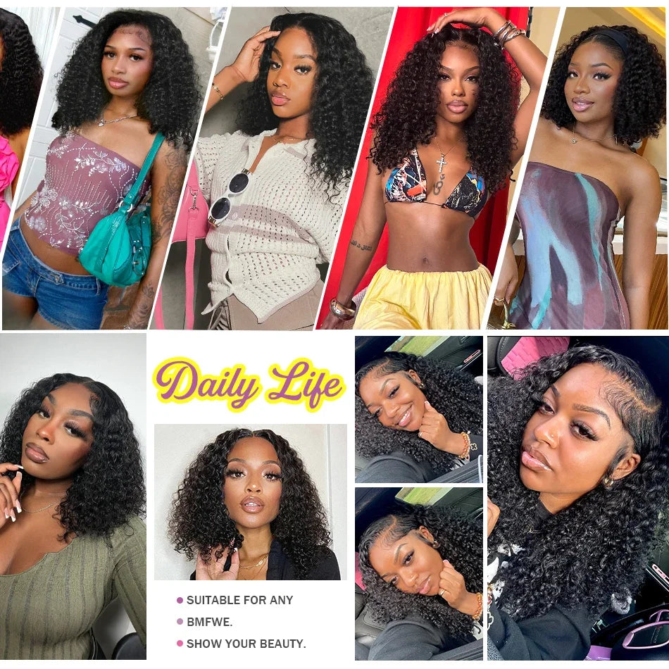 300% Brazilian Curly Short Bob 13x6 HD Lace Front Human Hair Wigs Brazilian Deep Wave 13x4 Transparent Lace Frontal Remy Wig