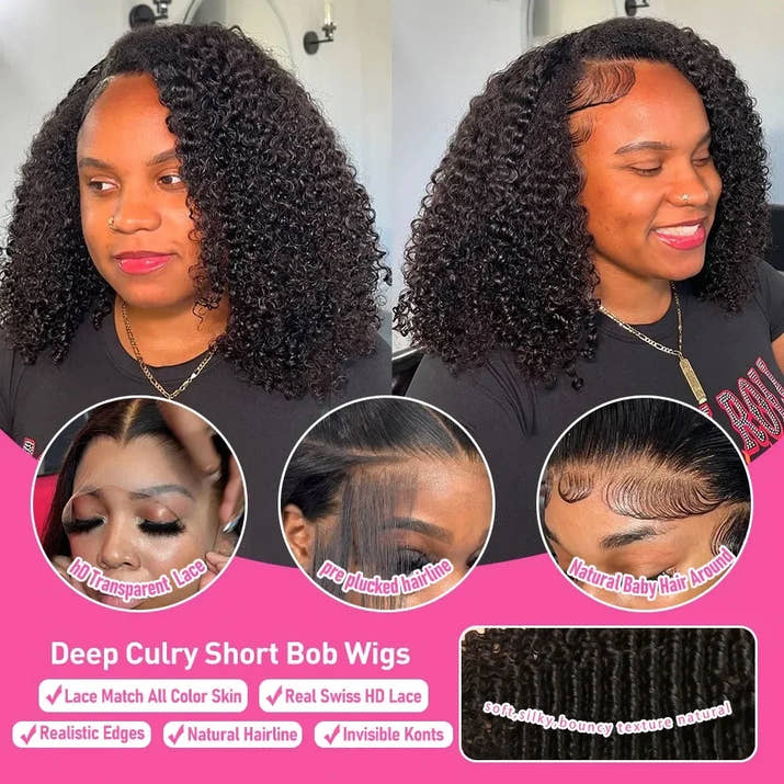 300% Brazilian Curly Short Bob 13x6 HD Lace Front Human Hair Wigs Brazilian Deep Wave 13x4 Transparent Lace Frontal Remy Wig