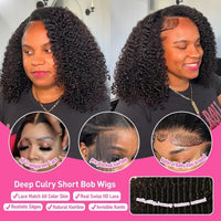 300% Brazilian Curly Short Bob 13x6 HD Lace Front Human Hair Wigs Brazilian Deep Wave 13x4 Transparent Lace Frontal Remy Wig