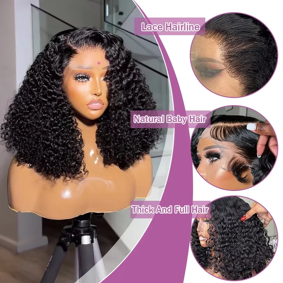 300% Brazilian Curly Short Bob 13x6 HD Lace Front Human Hair Wigs Brazilian Deep Wave 13x4 Transparent Lace Frontal Remy Wig