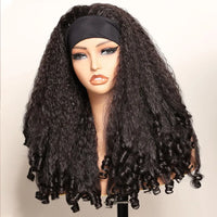 Kinky Straight Burmese Curly 100% Human hair Headband Wigs With Drawstring Glueless Wig Wear And Go Yaki Straight Headband Wig