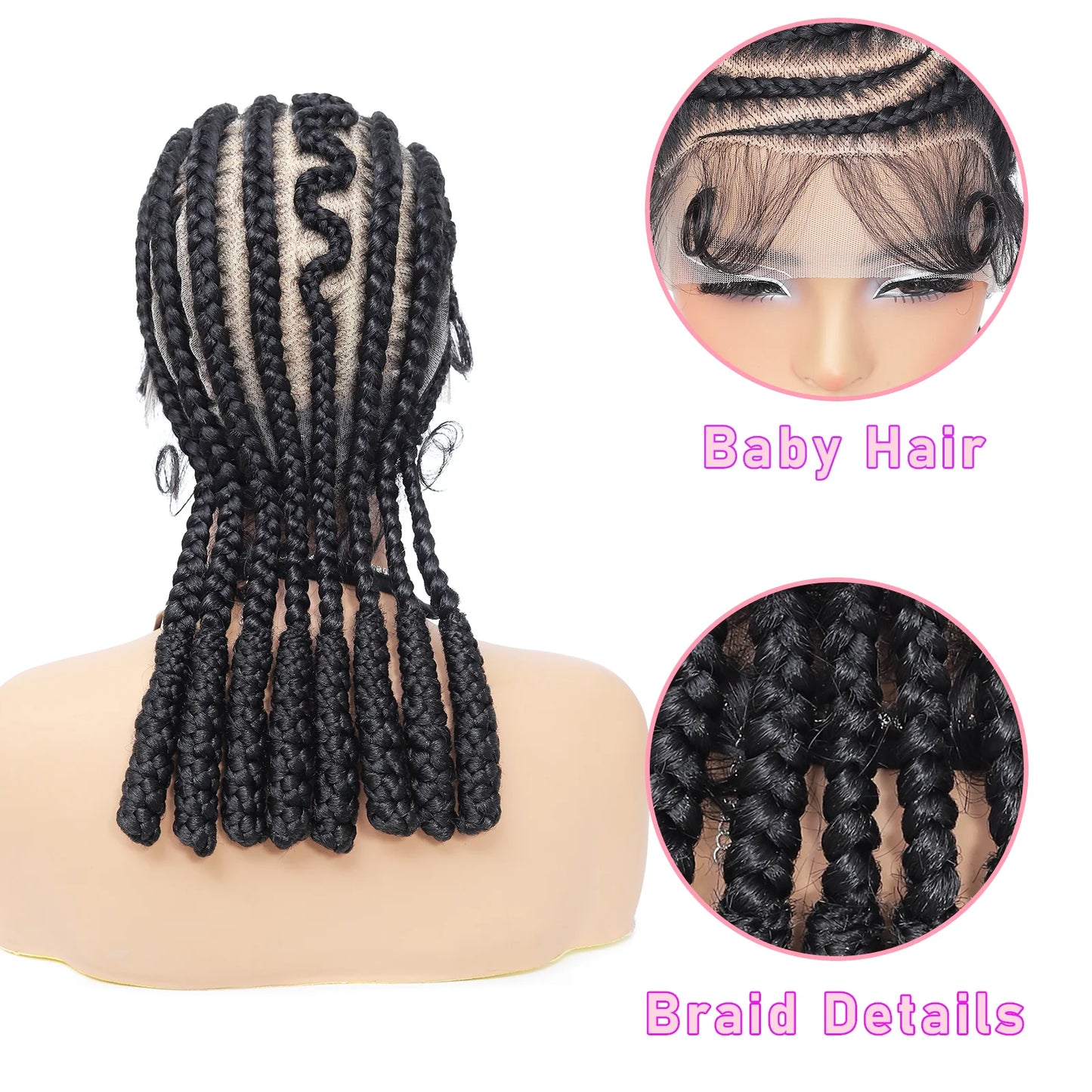 Synthetic Full Lace Cornrow Braided Wigs 16Inch Lace Frontal Braids Wigs for Black Women Bantu Lace Braiding Wigs with Baby Hair