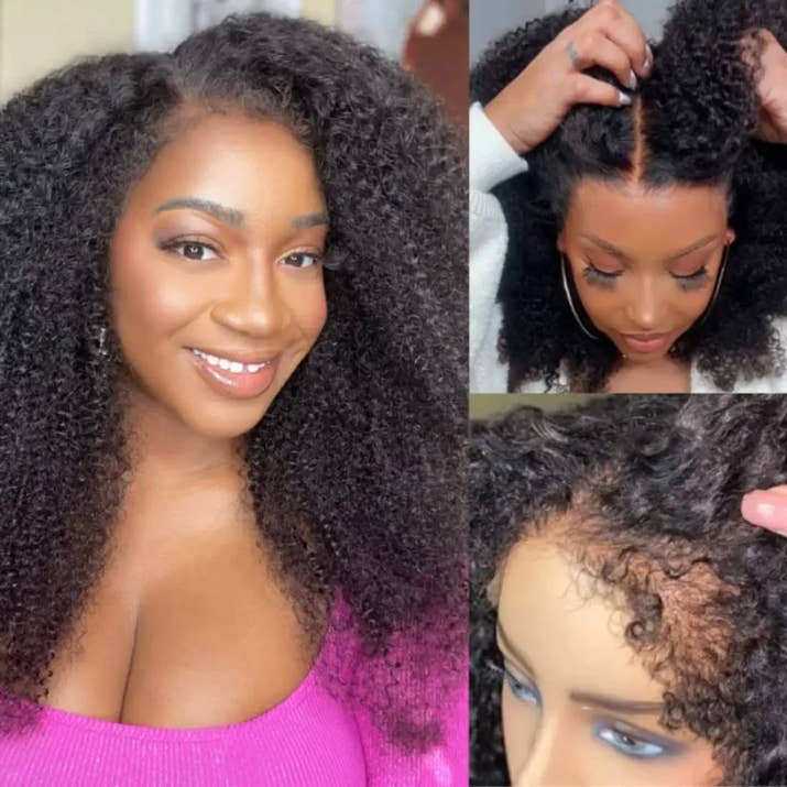 Kinky Curly Lace Front Wig 4C Edges Baby Hair Human Hair Wig Natural Hairline 180% Density Average Cap Size Glueless Option