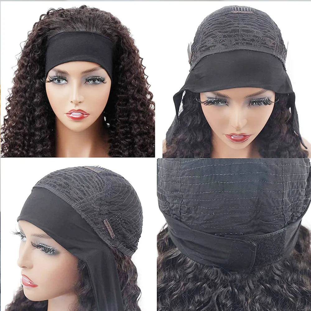 Kinky Straight Burmese Curly 100% Human hair Headband Wigs With Drawstring Glueless Wig Wear And Go Yaki Straight Headband Wig