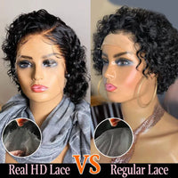 Skinlike 13x4 HD Lace Frontal Wig Pre Plucked Curly Short Pixie Cut Human Hair Wig Brazilian Hair Wigs For Women Melt Skin Remy