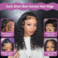 300% Brazilian Curly Short Bob 13x6 HD Lace Front Human Hair Wigs Brazilian Deep Wave 13x4 Transparent Lace Frontal Remy Wig