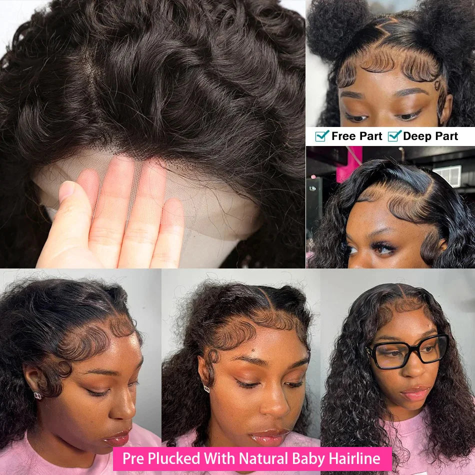 300% Brazilian Curly Short Bob 13x6 HD Lace Front Human Hair Wigs Brazilian Deep Wave 13x4 Transparent Lace Frontal Remy Wig