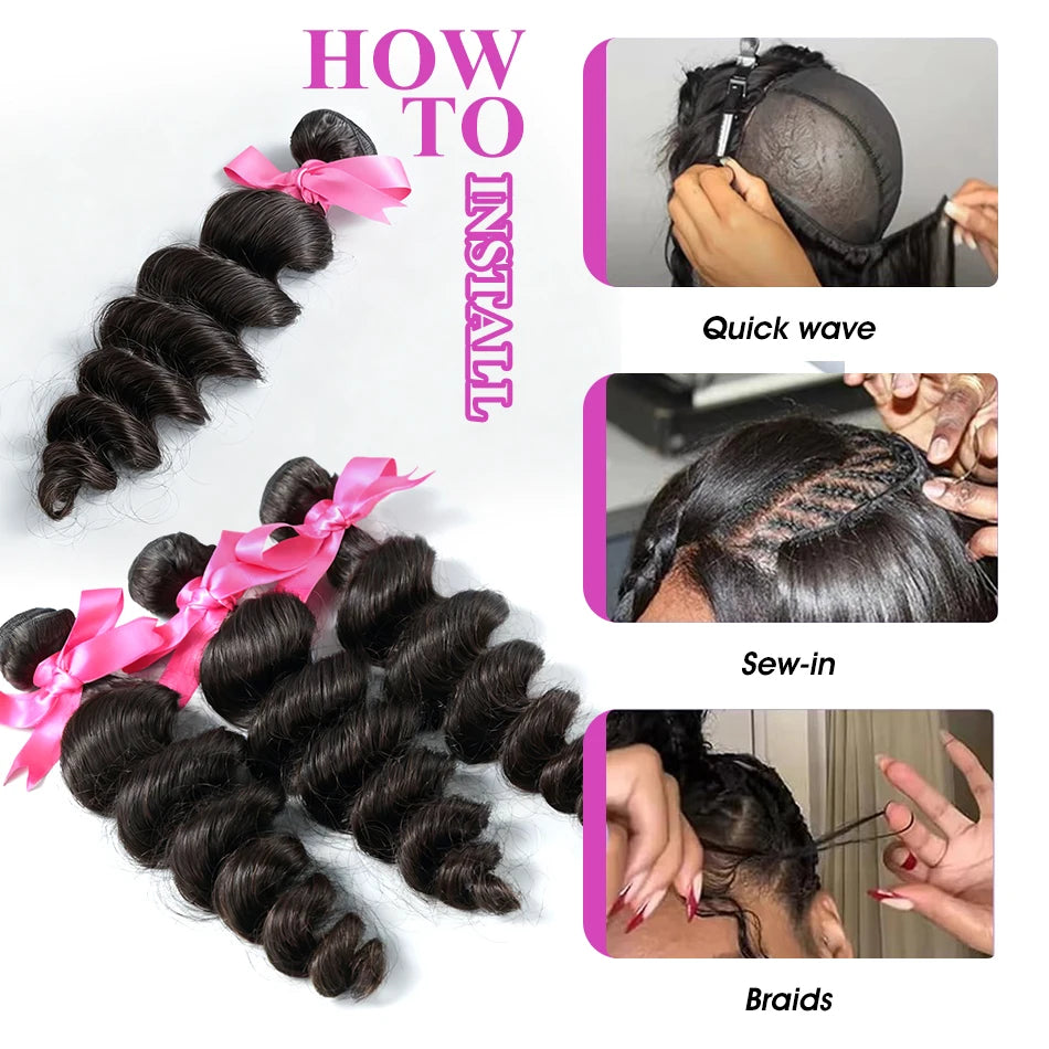 30 38 40 Inch Loose Deep Wave Double Weft Human Hair Curly Bundles Extensions Tissage Unprocessed Brazilian Hair 1 2 3 4 Weave