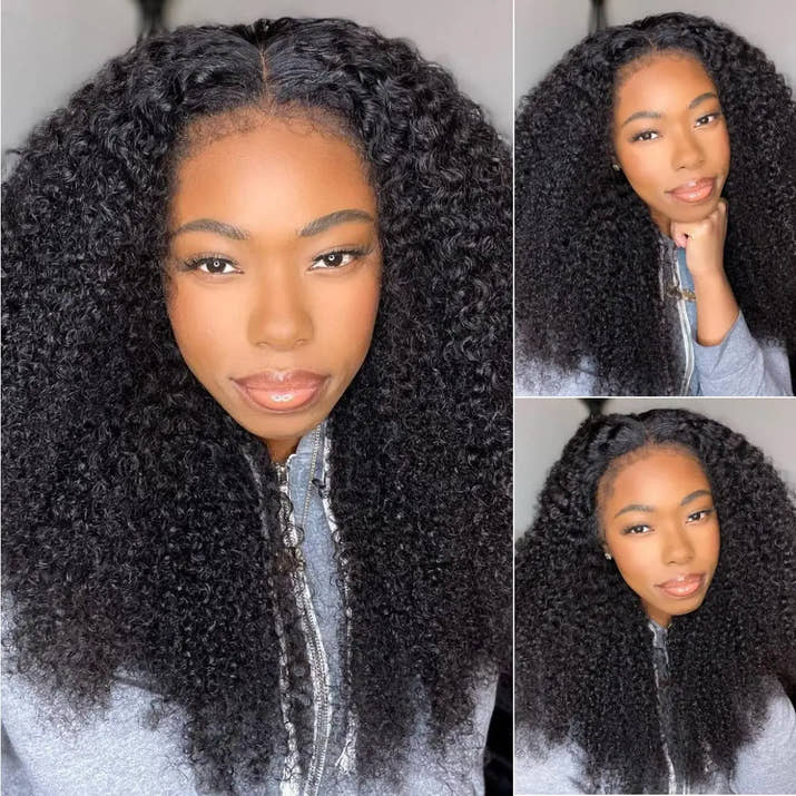 Kinky Curly Lace Front Wig 4C Edges Baby Hair Human Hair Wig Natural Hairline 180% Density Average Cap Size Glueless Option