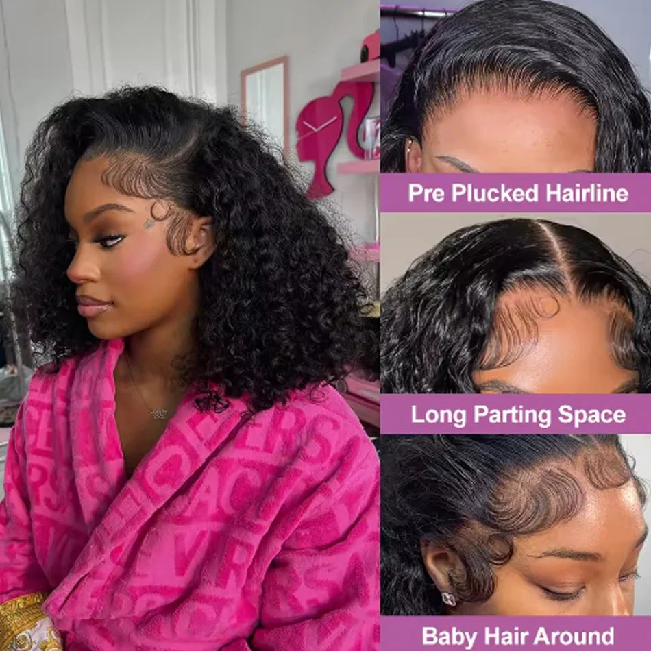 300% Brazilian Curly Short Bob 13x6 HD Lace Front Human Hair Wigs Brazilian Deep Wave 13x4 Transparent Lace Frontal Remy Wig