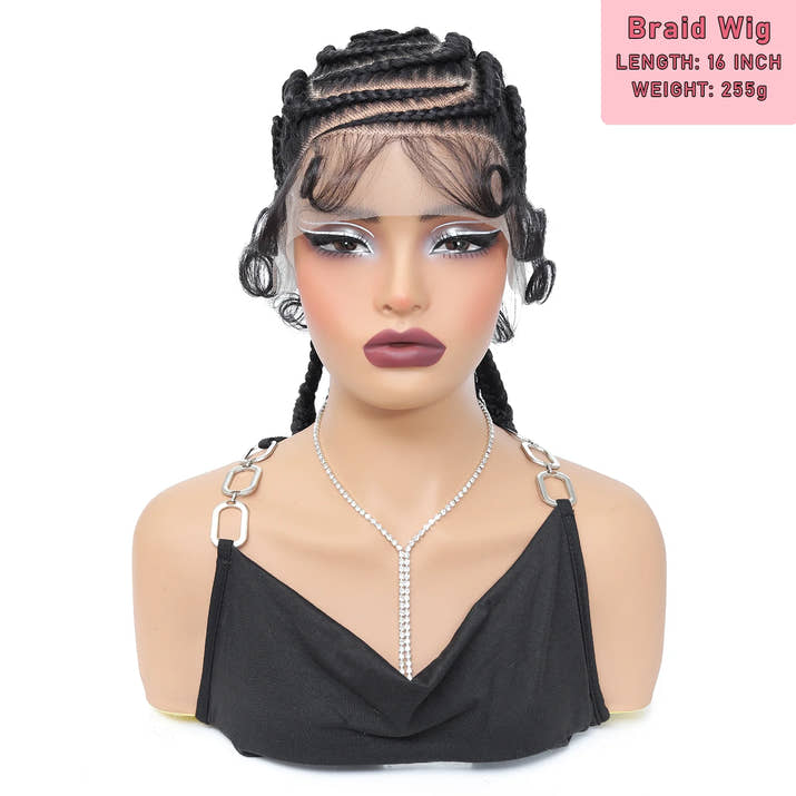 Synthetic Full Lace Cornrow Braided Wigs 16Inch Lace Frontal Braids Wigs for Black Women Bantu Lace Braiding Wigs with Baby Hair