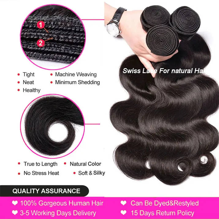 PerisModa 100% Human Hair Body Wave Bundles Human Hair Brazilian Natural Black 3/4 Bundle Deals Virgin Hair Raw Hair Extensions