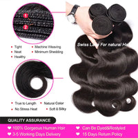 PerisModa 100% Human Hair Body Wave Bundles Human Hair Brazilian Natural Black 3/4 Bundle Deals Virgin Hair Raw Hair Extensions