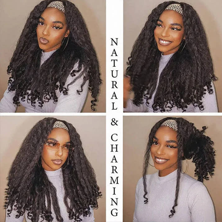 Kinky Straight Burmese Curly 100% Human hair Headband Wigs With Drawstring Glueless Wig Wear And Go Yaki Straight Headband Wig
