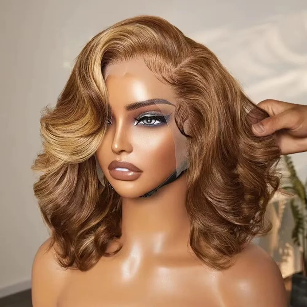 Highlight Body Wave Bob Wig Human Hair 13X4 Lace Front Human Hair Wigs For Women Honey Blonde HD Transparent Lace Frontal Wig