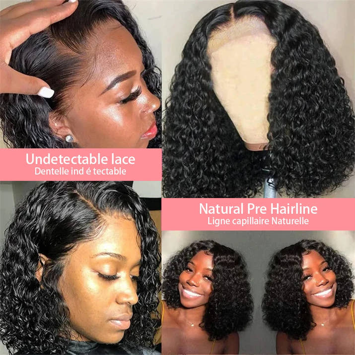 300% Brazilian Curly Short Bob 13x6 HD Lace Front Human Hair Wigs Brazilian Deep Wave 13x4 Transparent Lace Frontal Remy Wig