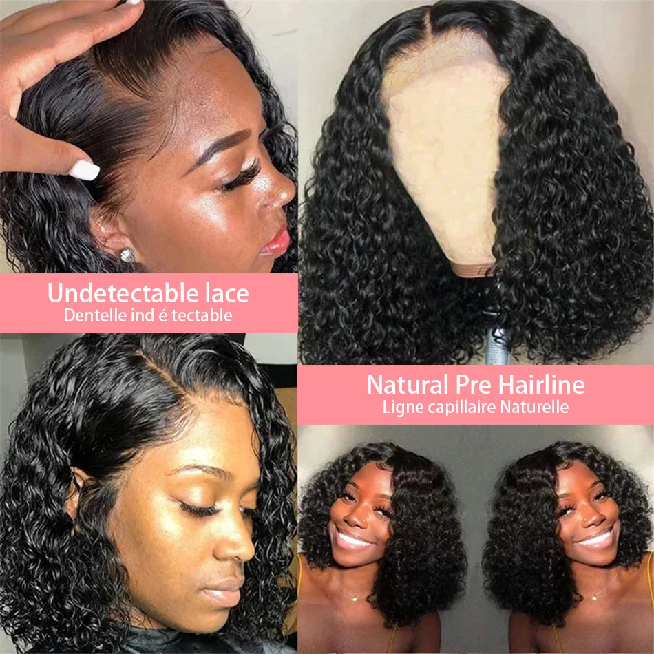 300% Brazilian Curly Short Bob 13x6 HD Lace Front Human Hair Wigs Brazilian Deep Wave 13x4 Transparent Lace Frontal Remy Wig