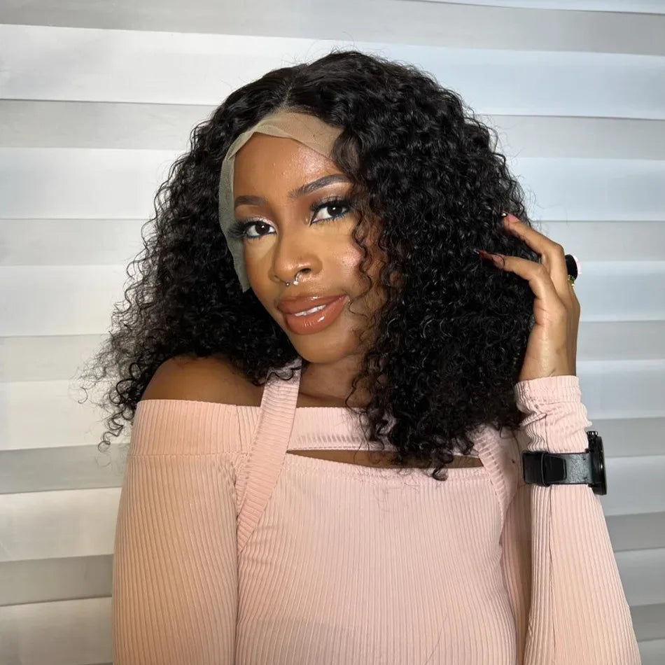 300% Brazilian Curly Short Bob 13x6 HD Lace Front Human Hair Wigs Brazilian Deep Wave 13x4 Transparent Lace Frontal Remy Wig