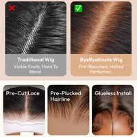 UNice 7x5 Bye-Bye Knots Reddish Brown Curly Human Hair Wig With Drawstring Pre Cut Pre Bleached Glueless Wigs
