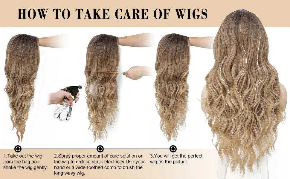 Synthetic Long Lace Wavy Wig for Women 26 Inch Middle Part Curly Natural Looking Heat Resistant Fiber for Daily Party Christmas