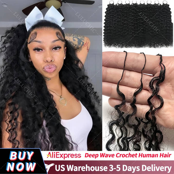 12A Deep Wave Full Head Human Crochet Hair for Black Women Extensions PreSeparated Reusable Loose Wave Feather Crochet Bulk Hair