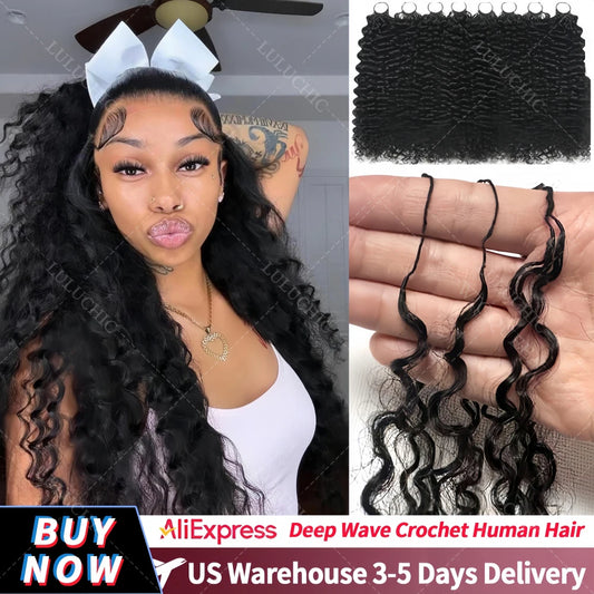 12A Deep Wave Full Head Human Crochet Hair for Black Women Extensions PreSeparated Reusable Loose Wave Feather Crochet Bulk Hair