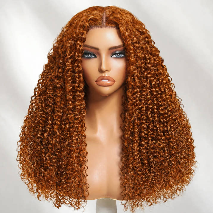 UNice Ginger Curly Wig With Drawstring Pre Cut Pre Bleached  4x2 Lace Front Human Hair Glueless Wig 150% Density