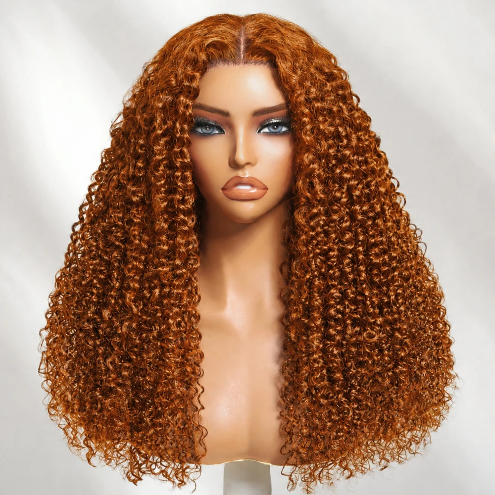 UNice Ginger Curly Wig With Drawstring Pre Cut Pre Bleached  4x2 Lace Front Human Hair Glueless Wig 150% Density
