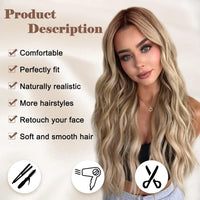 Synthetic Long Lace Wavy Wig for Women 26 Inch Middle Part Curly Natural Looking Heat Resistant Fiber for Daily Party Christmas